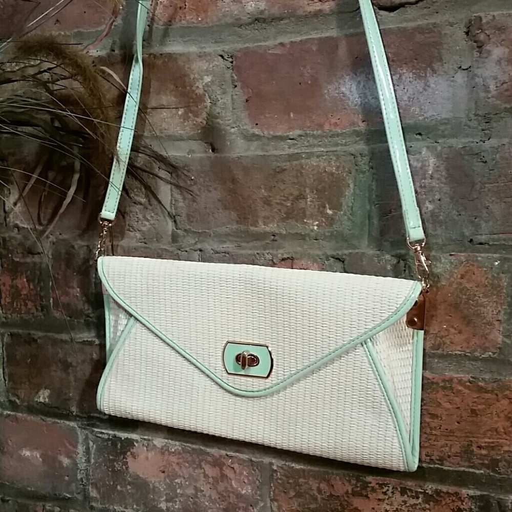 Mint cream bag convertible clutch crossbody straw
